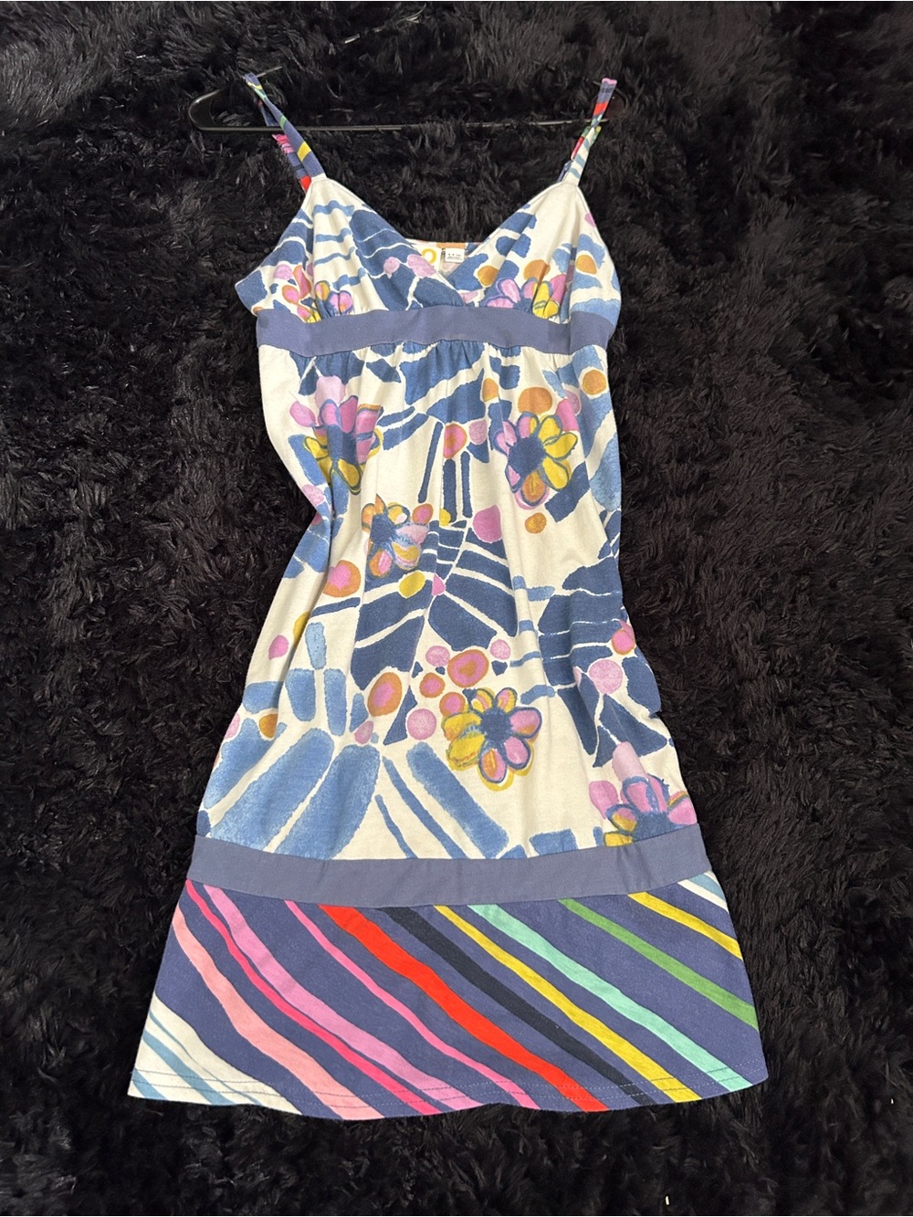 Roxy Multicolor Floral & Stripe Spaghetti Strap Midi Dress - Blue, Pink & Yellow